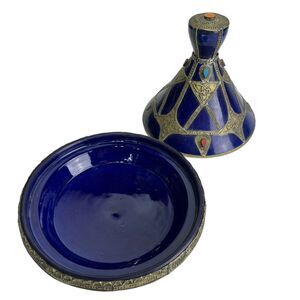 Moroccan Handmade Ceramic Decorative Metal Tajine Dish 10” diameter